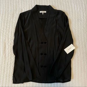 Frame silk tuxedo blouse with velvet buttons. NWT
